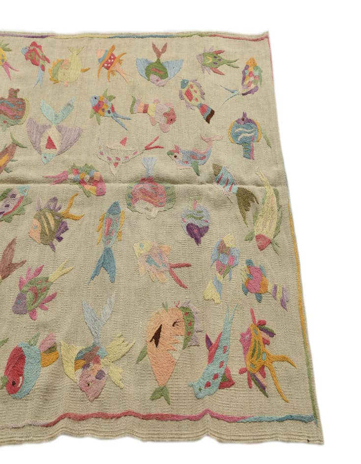 Detail image of  4' x 5' 6  Hand Woven Kilim Suzani Wool Rug