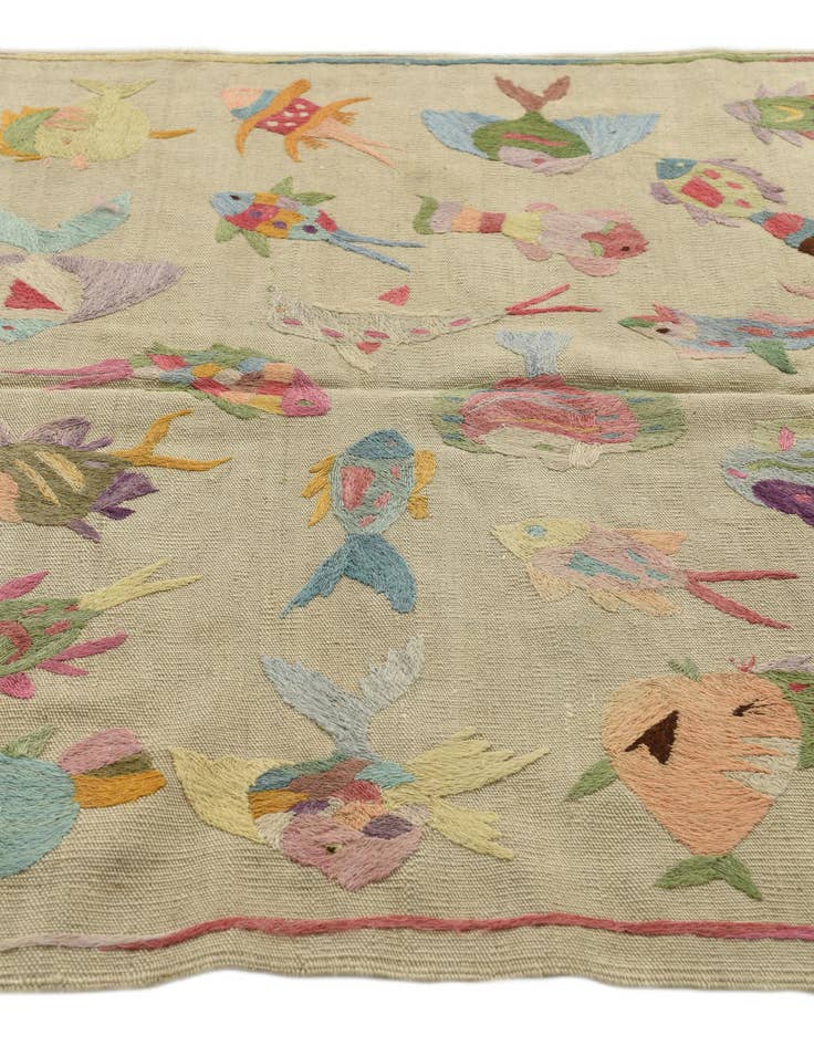 Detail image of  4' x 5' 6  Hand Woven Kilim Suzani Wool Rug