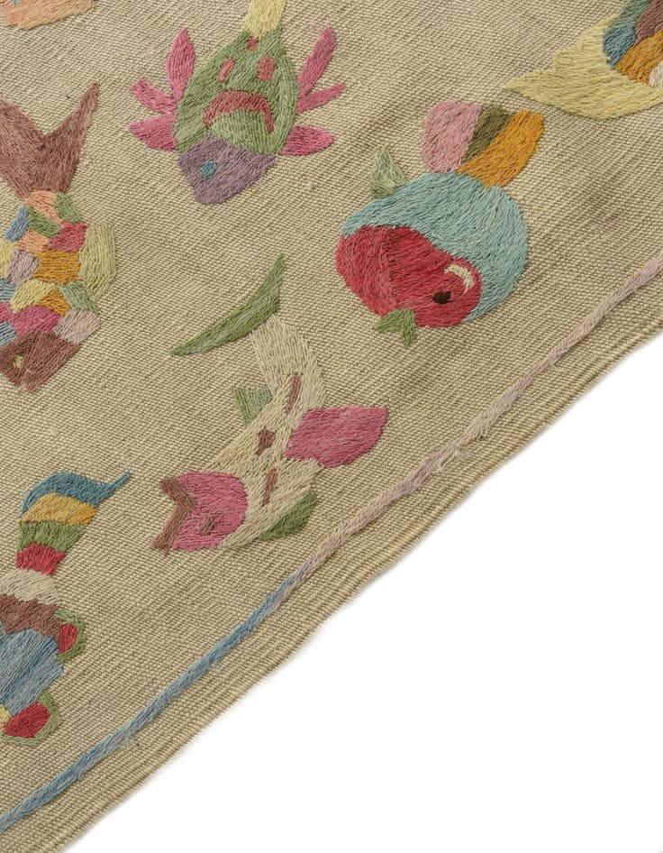 Detail image of  4' x 5' 6  Hand Woven Kilim Suzani Wool Rug