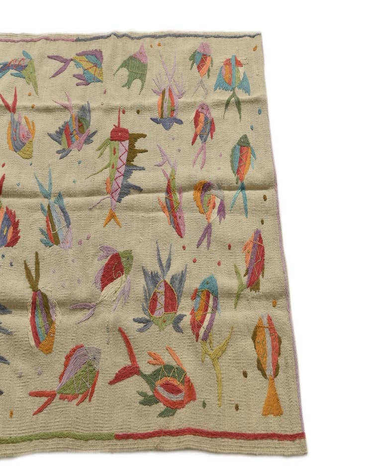 Detail image of  3' 4 x 4' 5  Hand Woven Kilim Suzani Wool Rug