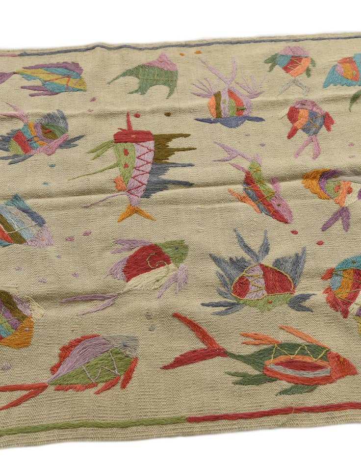 Detail image of  3' 4 x 4' 5  Hand Woven Kilim Suzani Wool Rug