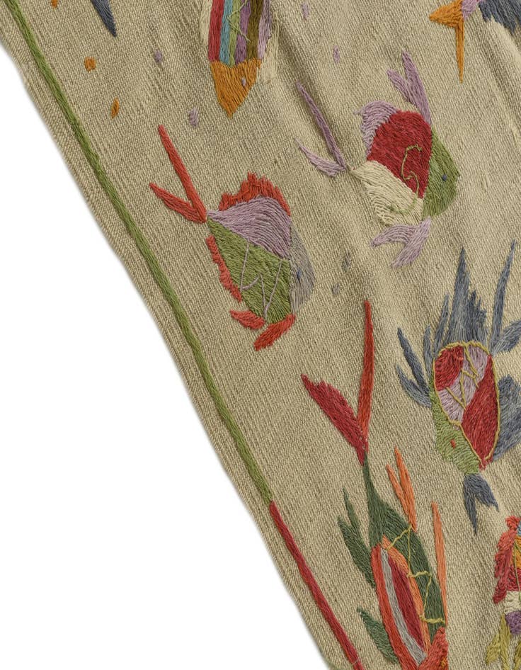 Detail image of  3' 4 x 4' 5  Hand Woven Kilim Suzani Wool Rug