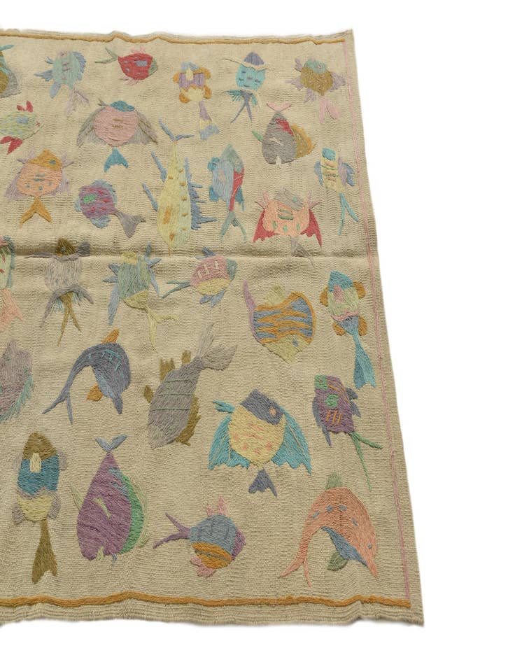 Detail image of  4' 1 x 5' 7  Hand Woven Kilim Suzani Wool Rug