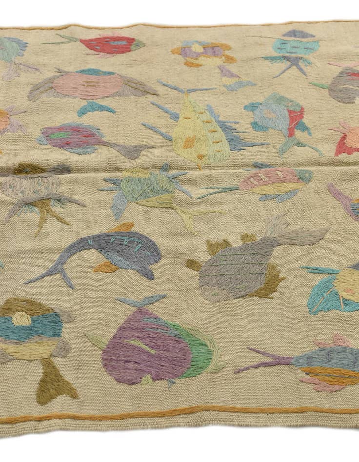 Detail image of  4' 1 x 5' 7  Hand Woven Kilim Suzani Wool Rug