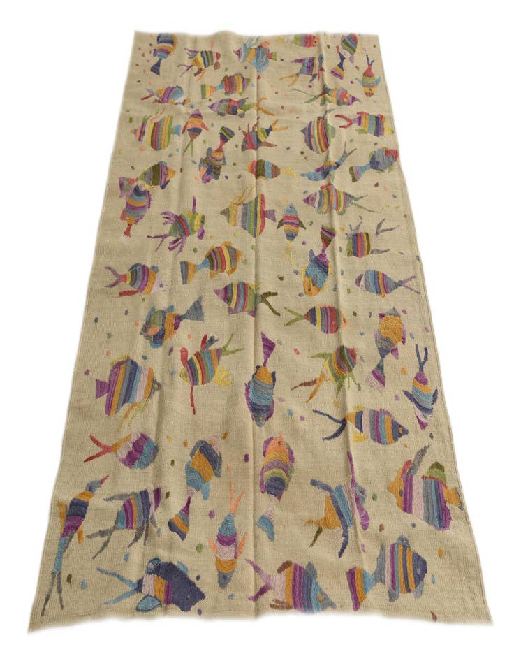 Detail image of  4' 2 x 6'  Hand Woven Kilim Suzani Wool Rug