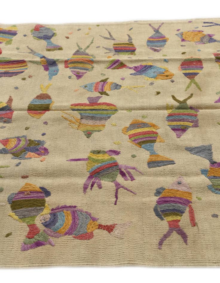 Detail image of  4' 2 x 6'  Hand Woven Kilim Suzani Wool Rug