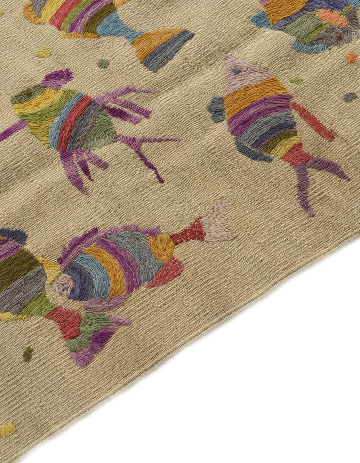 Detail image of  4' 2 x 6'  Hand Woven Kilim Suzani Wool Rug