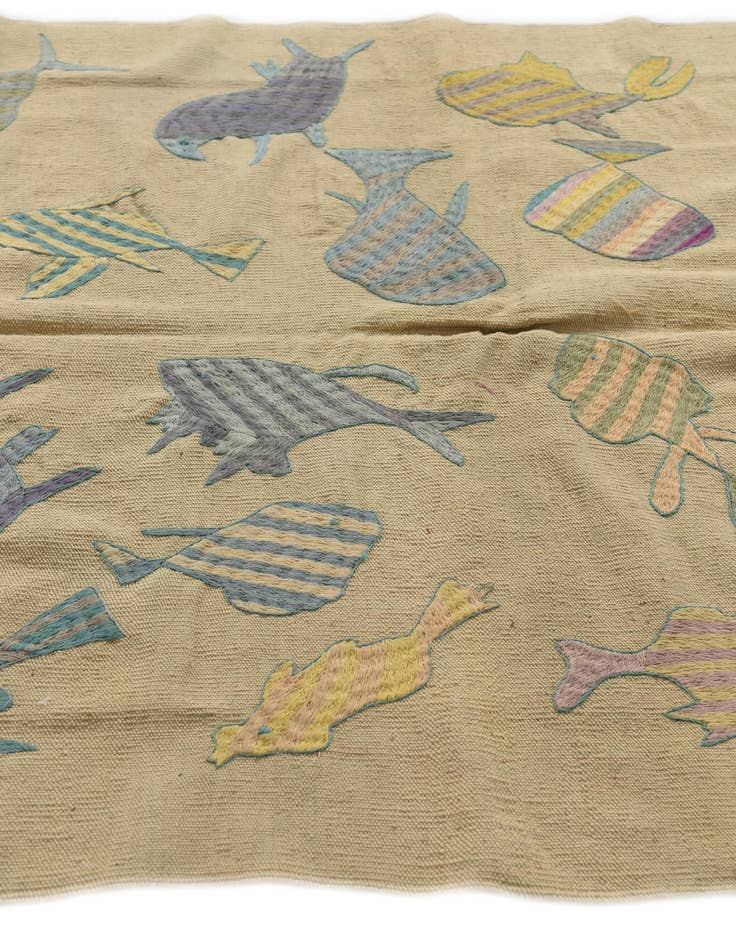 Detail image of  4' 2 x 5' 5  Hand Woven Kilim Suzani Wool Rug