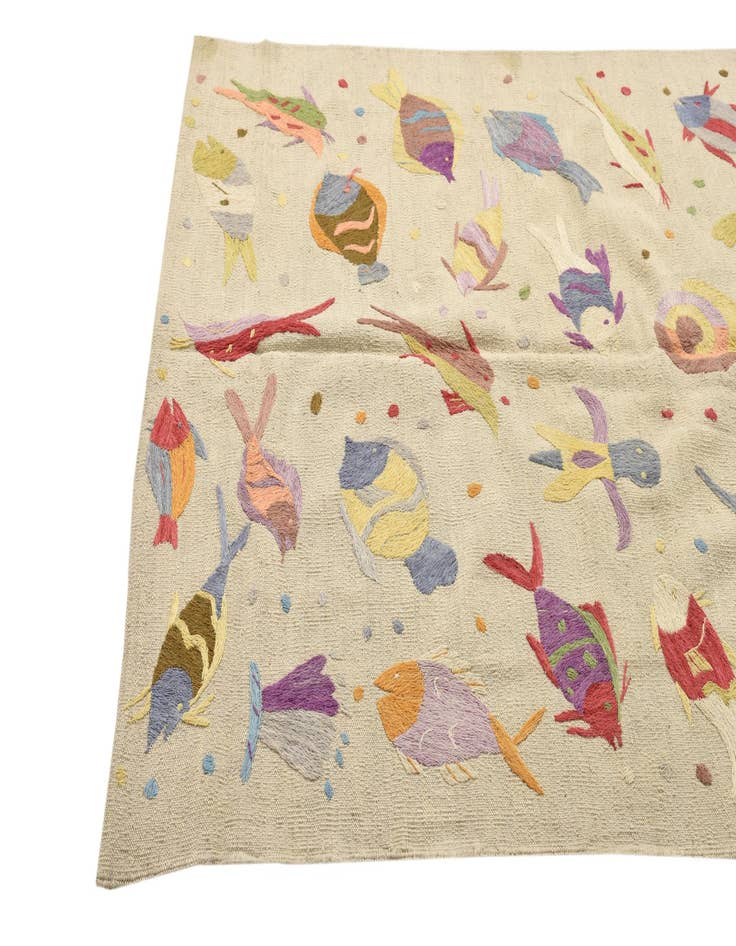 Detail image of  4' x 5' 6  Hand Woven Kilim Suzani Wool Rug