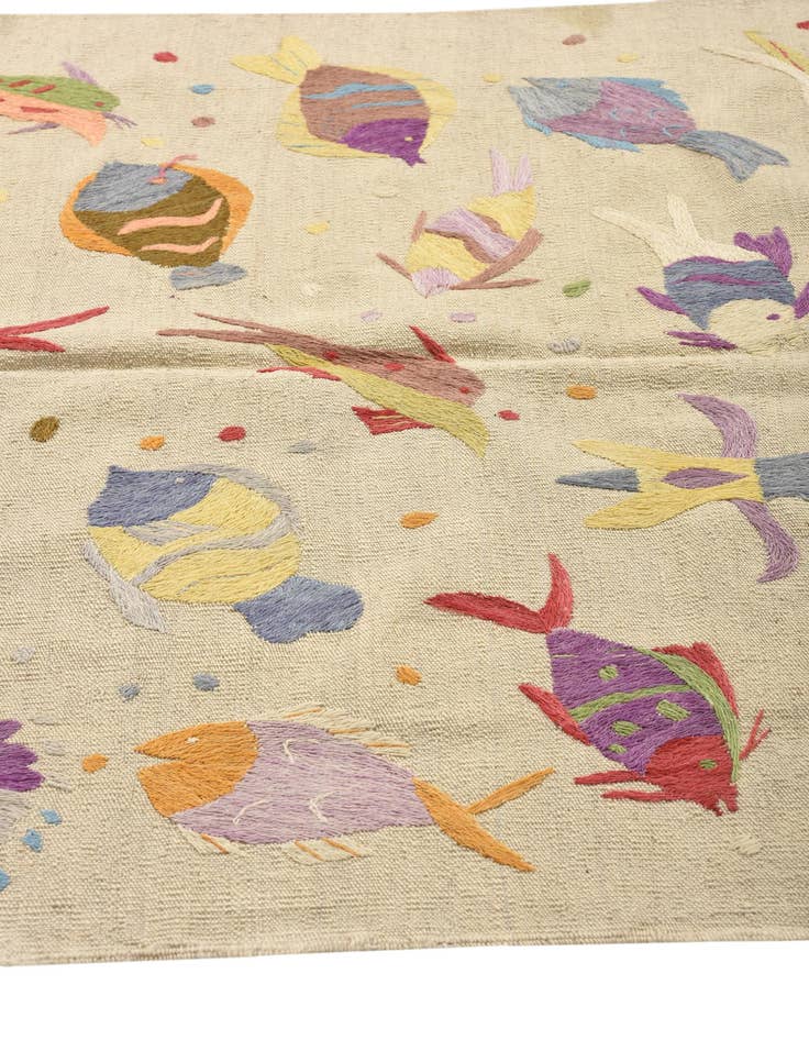 Detail image of  4' x 5' 6  Hand Woven Kilim Suzani Wool Rug