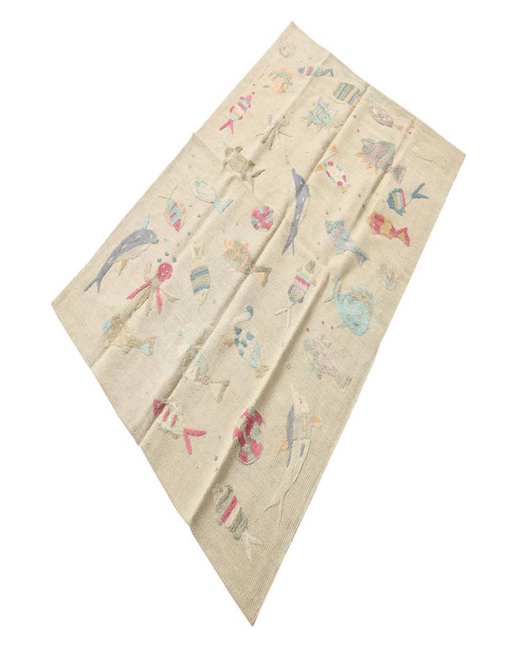 Detail image of  3' 2 x 4' 10  Hand Woven Kilim Suzani Wool Rug