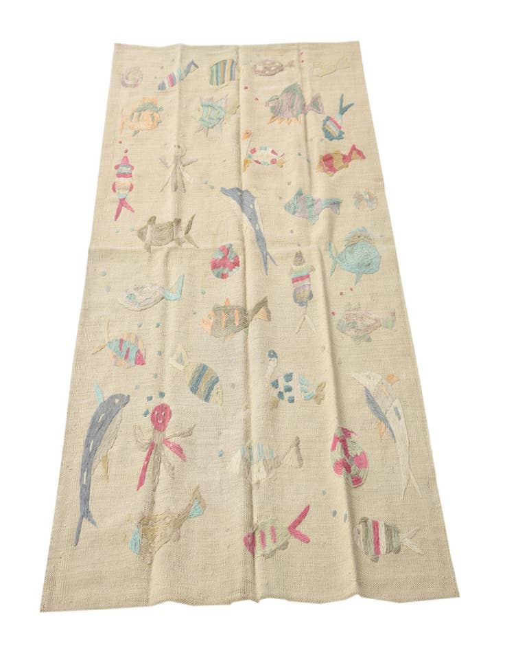 Detail image of  3' 2 x 4' 10  Hand Woven Kilim Suzani Wool Rug