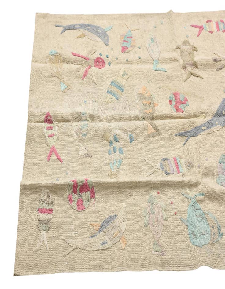 Detail image of  3' 2 x 4' 10  Hand Woven Kilim Suzani Wool Rug