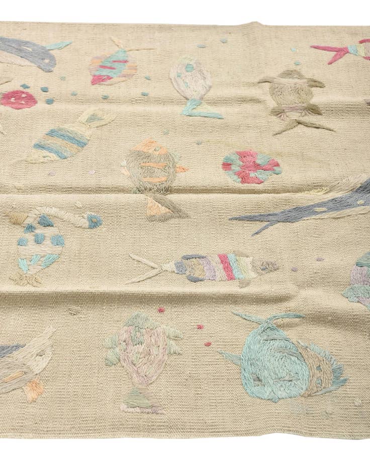 Detail image of  3' 2 x 4' 10  Hand Woven Kilim Suzani Wool Rug