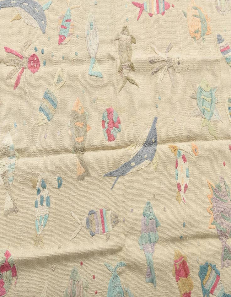 Detail image of  3' 2 x 4' 10  Hand Woven Kilim Suzani Wool Rug