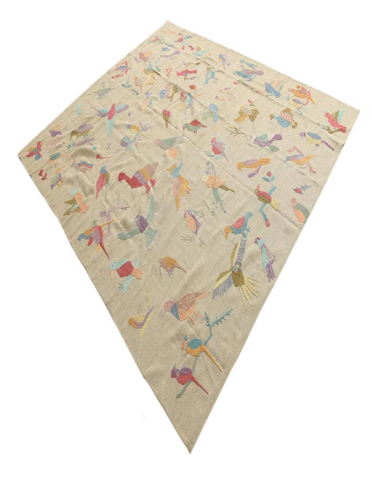 Detail image of  7' 10 x 9' 3  Hand Woven Kilim Suzani Wool Rug