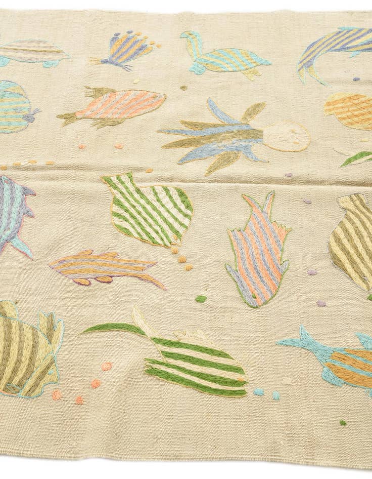 Detail image of  3' 11 x 5' 5  Hand Woven Kilim Suzani Wool Rug