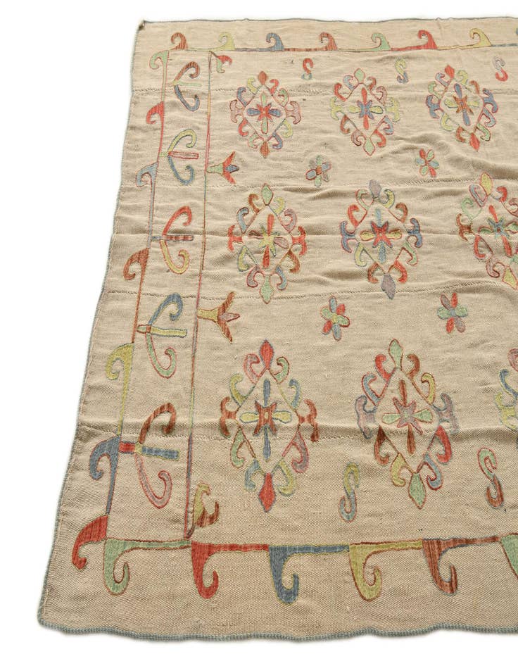 Detail image of  5' 4 x 8' 3  Hand Woven Kilim Suzani Wool Rug