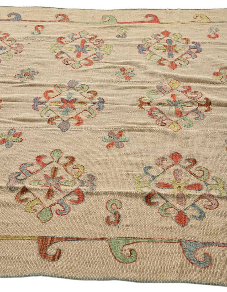 Detail image of  5' 4 x 8' 3  Hand Woven Kilim Suzani Wool Rug