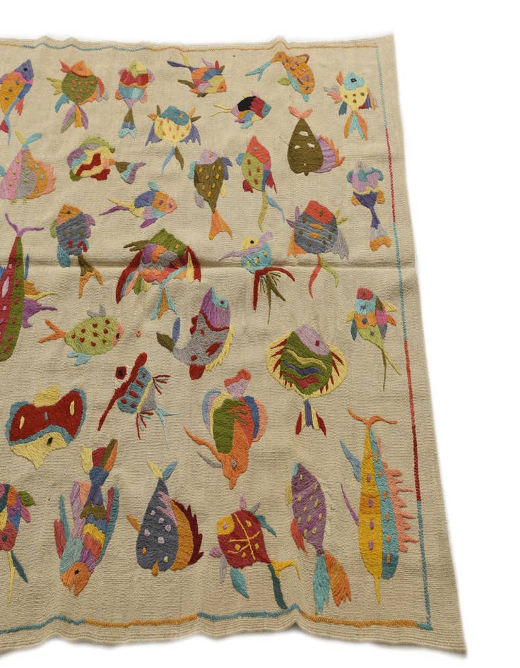 Detail image of  4' 4 x 6' 2  Hand Woven Kilim Suzani Wool Rug