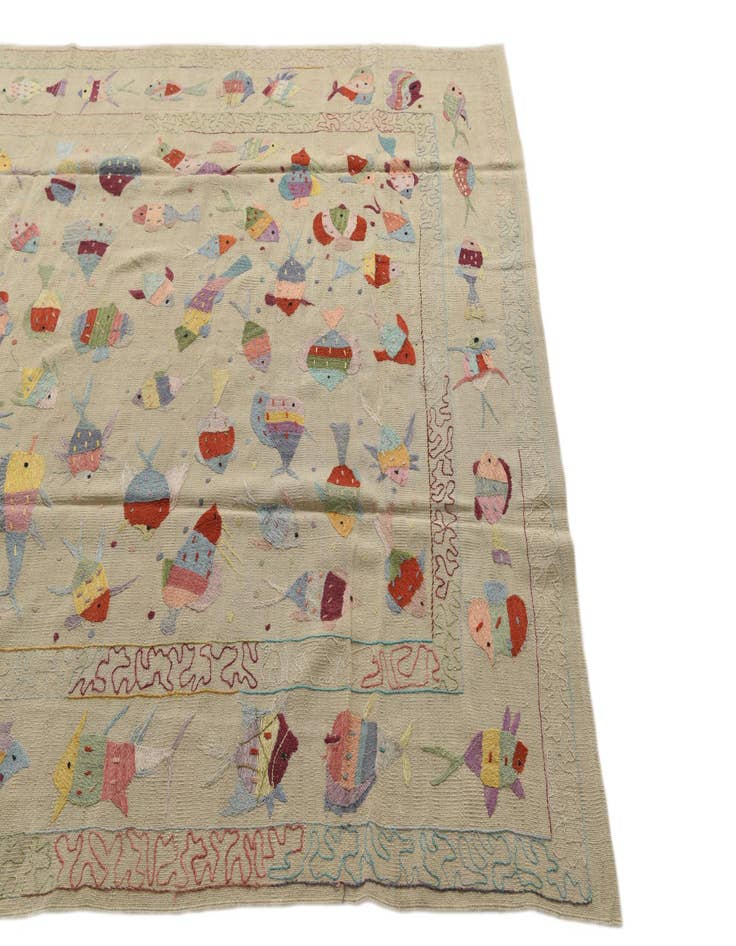 Detail image of  6' 6 x 9' 2  Hand Woven Kilim Suzani Wool Rug