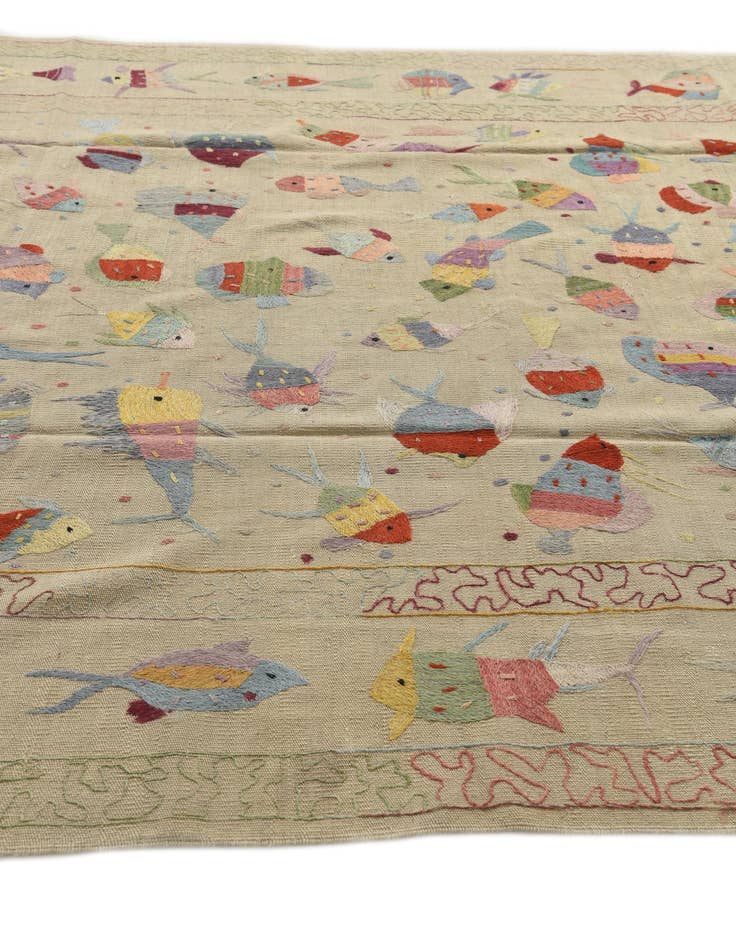 Detail image of  6' 6 x 9' 2  Hand Woven Kilim Suzani Wool Rug