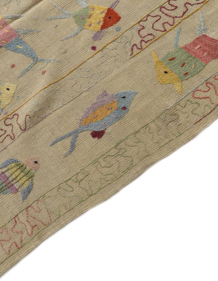 Detail image of  6' 6 x 9' 2  Hand Woven Kilim Suzani Wool Rug