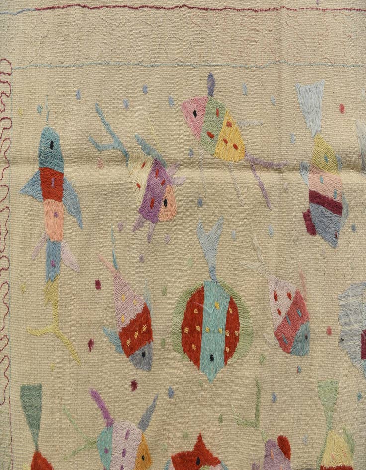 Detail image of  6' 6 x 9' 2  Hand Woven Kilim Suzani Wool Rug