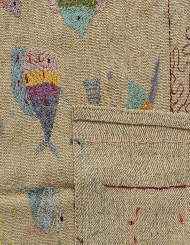 Detail image of  6' 6 x 9' 2  Hand Woven Kilim Suzani Wool Rug