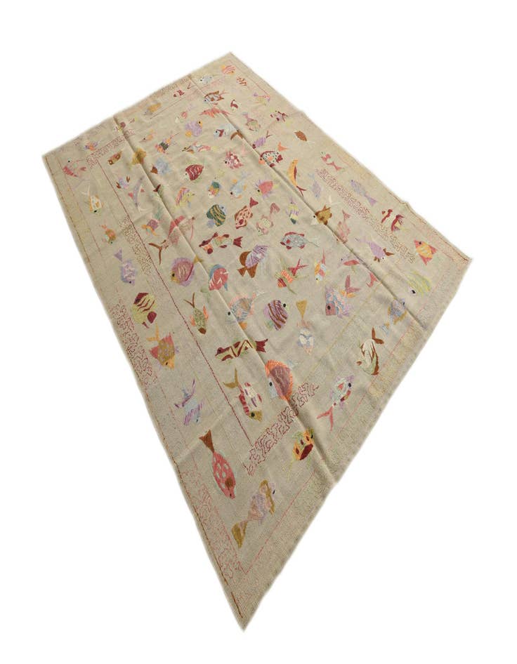 Detail image of  7' x 9' 3  Hand Woven Kilim Suzani Wool Rug