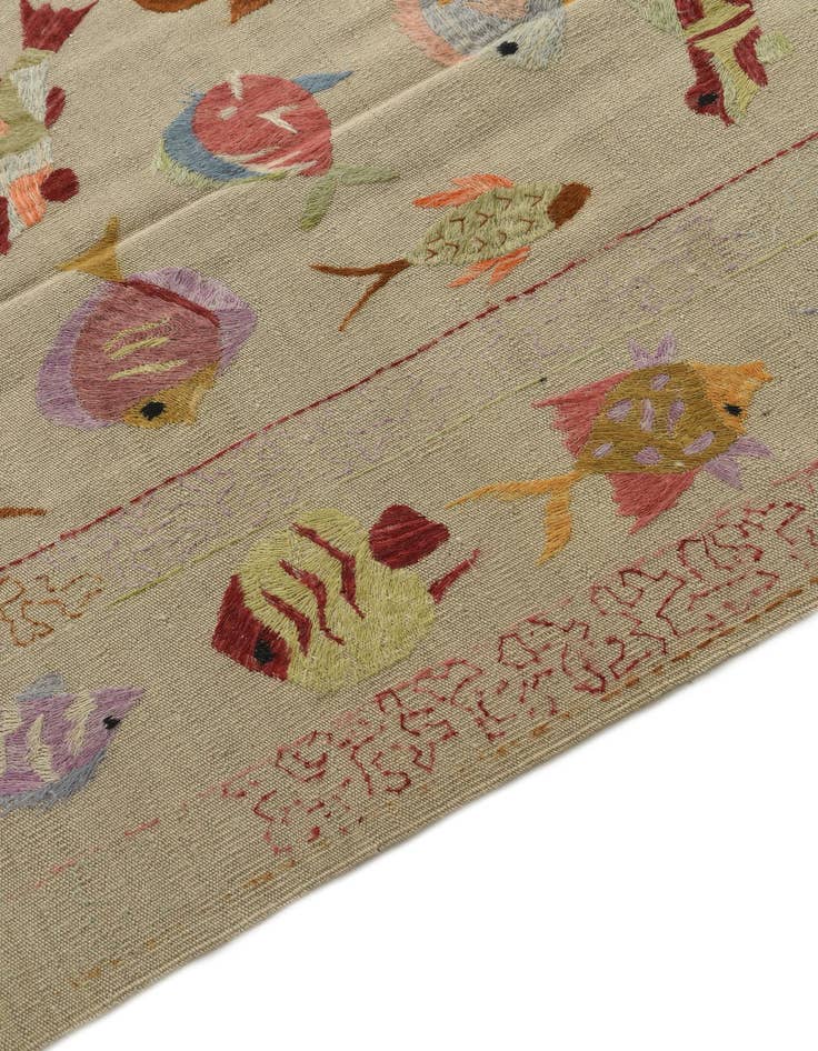 Detail image of  7' x 9' 3  Hand Woven Kilim Suzani Wool Rug