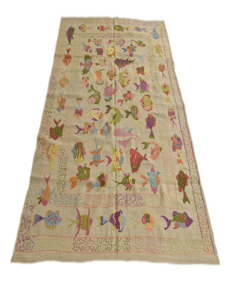 Detail image of  5' 6 x 7' 6  Hand Woven Kilim Suzani Wool Rug