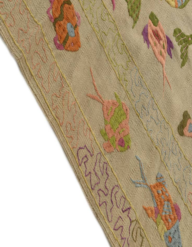 Detail image of  5' 6 x 7' 6  Hand Woven Kilim Suzani Wool Rug