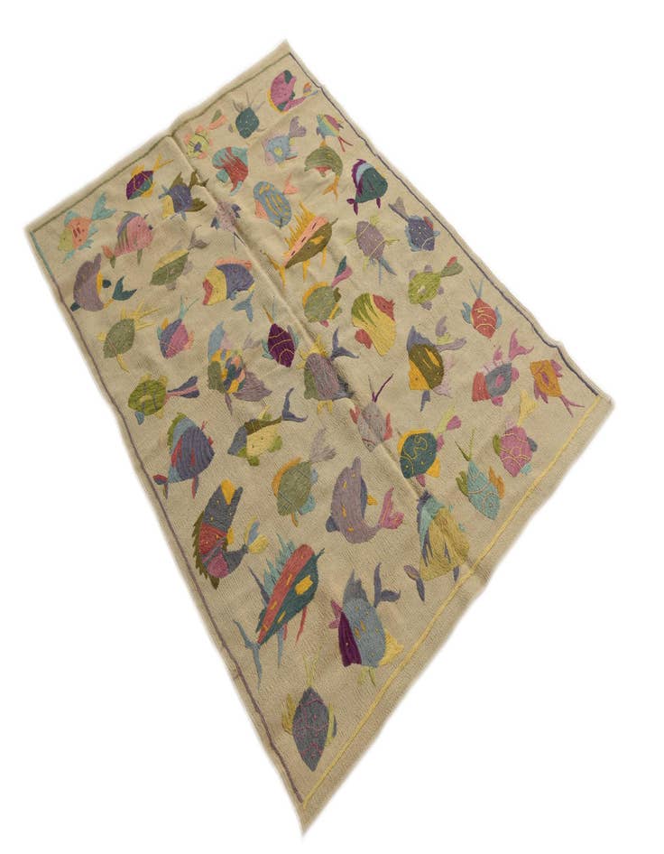 Detail image of  4' 1 x 5' 7  Hand Woven Kilim Suzani Wool Rug