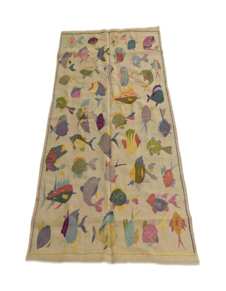 Detail image of  4' 1 x 5' 7  Hand Woven Kilim Suzani Wool Rug