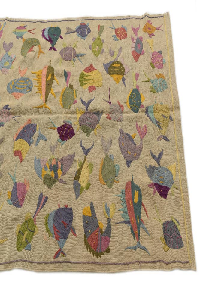 Detail image of  4' 1 x 5' 7  Hand Woven Kilim Suzani Wool Rug