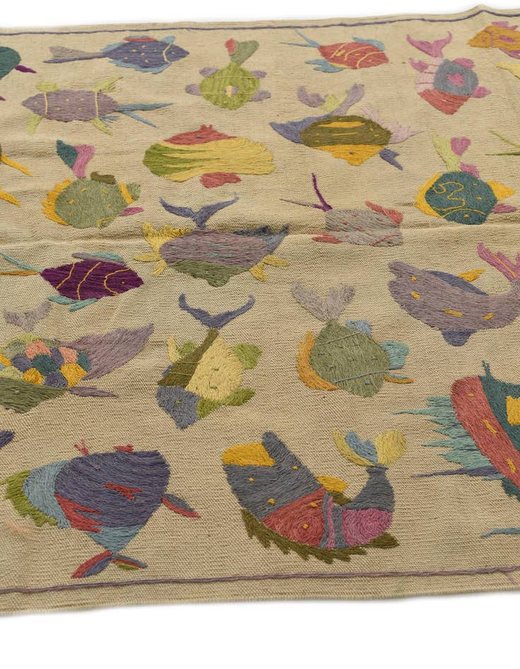 Detail image of  4' 1 x 5' 7  Hand Woven Kilim Suzani Wool Rug