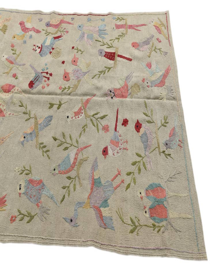 Detail image of  4' 2 x 5' 5  Hand Woven Kilim Suzani Wool Rug