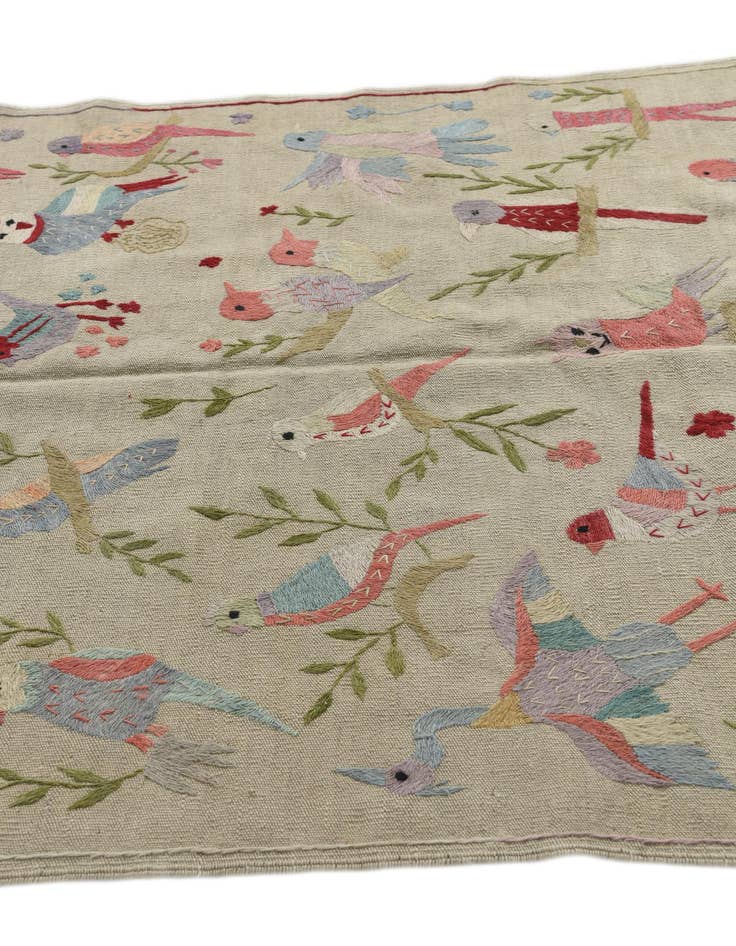 Detail image of  4' 2 x 5' 5  Hand Woven Kilim Suzani Wool Rug