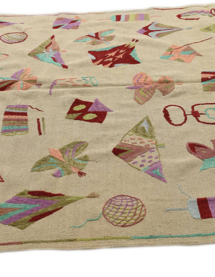 Detail image of  5' 8 x 7' 3  Hand Woven Kilim Suzani Wool Rug