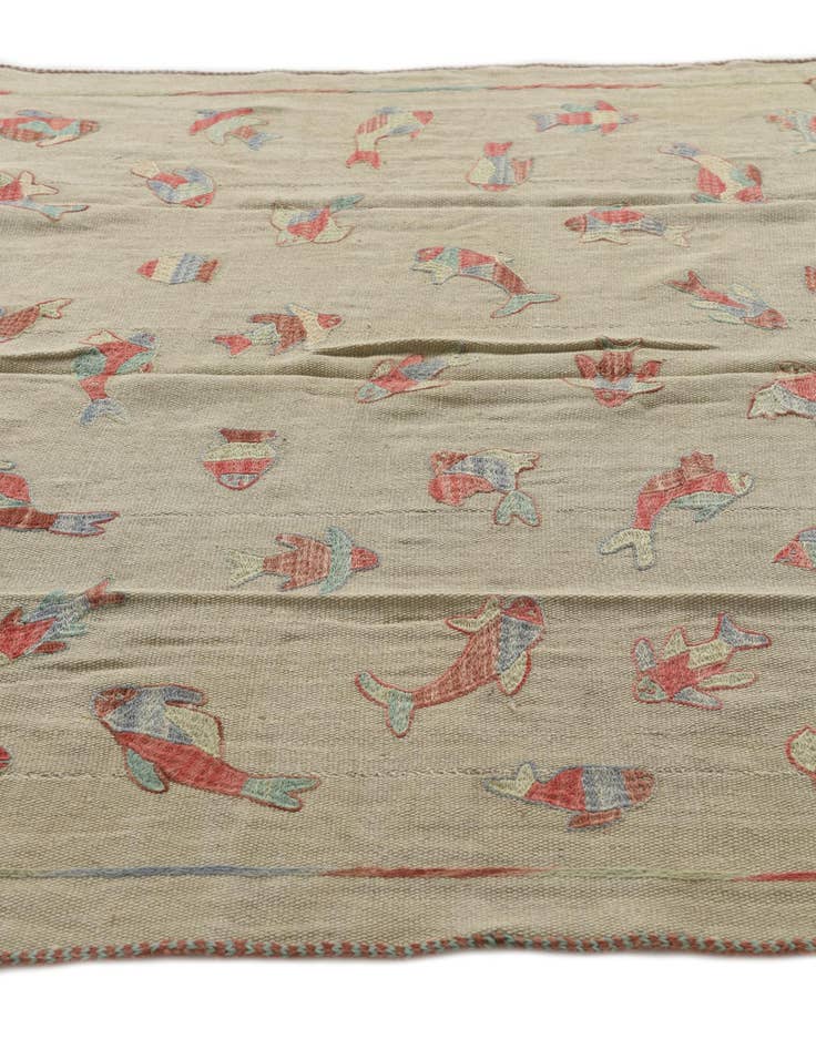 Detail image of  4' 10 x 6' 2  Hand Woven Kilim Suzani Wool Rug