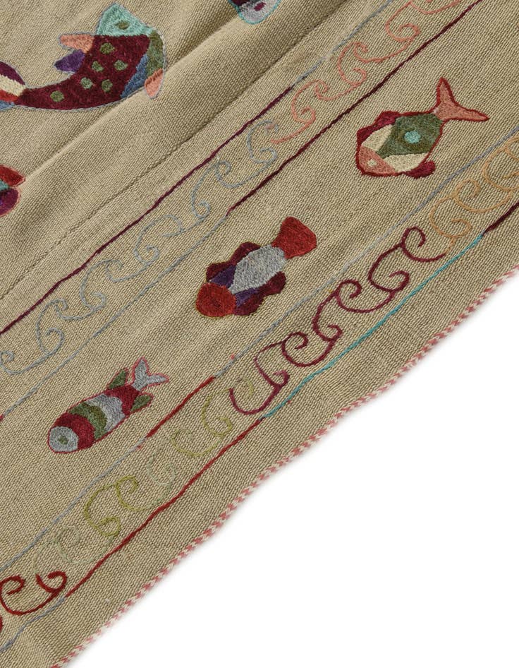 Detail image of  5' 8 x 7' 8  Hand Woven Kilim Suzani Wool Rug