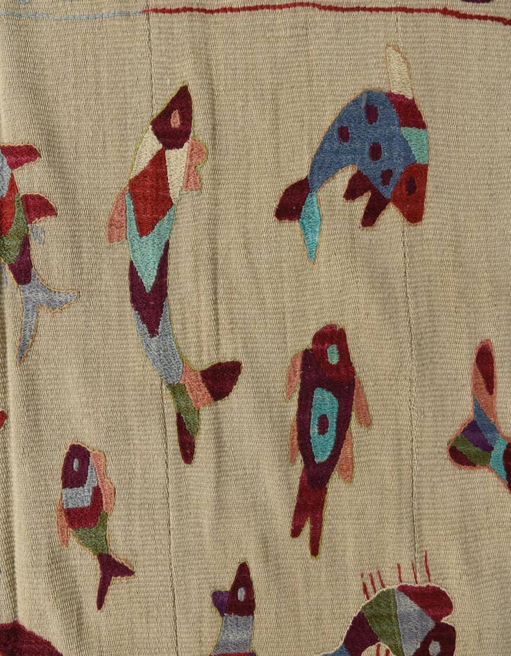 Detail image of  5' 8 x 7' 8  Hand Woven Kilim Suzani Wool Rug