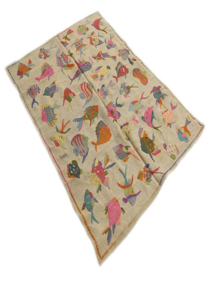 Detail image of  4' 2 x 5' 7  Hand Woven Kilim Suzani Wool Rug