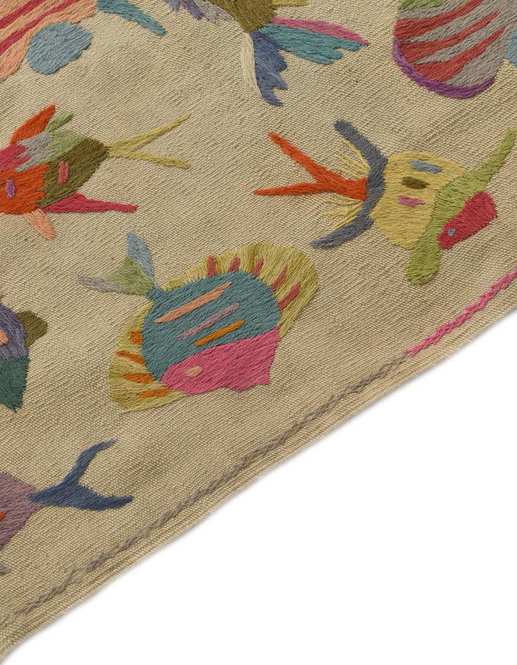 Detail image of  4' 2 x 5' 7  Hand Woven Kilim Suzani Wool Rug