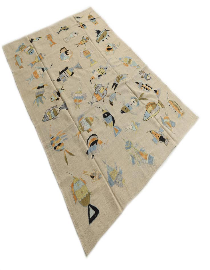 Detail image of  5' 8 x 7' 9  Hand Woven Kilim Suzani Wool Rug