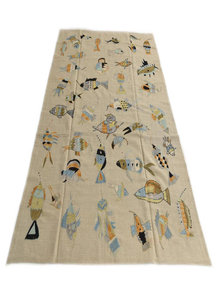 Detail image of  5' 8 x 7' 9  Hand Woven Kilim Suzani Wool Rug