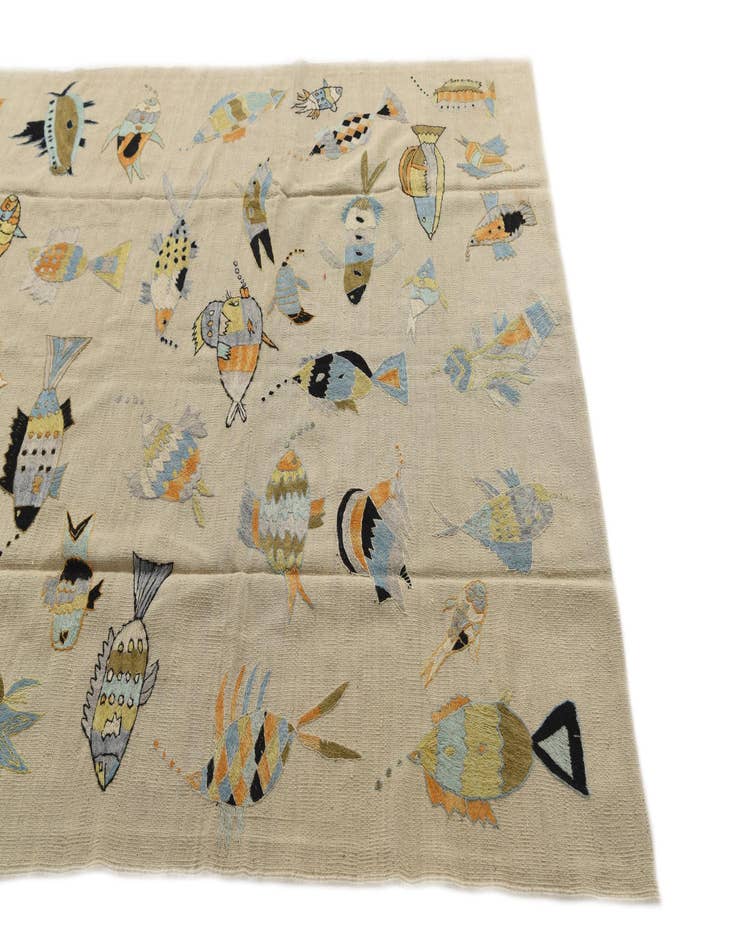 Detail image of  5' 8 x 7' 9  Hand Woven Kilim Suzani Wool Rug