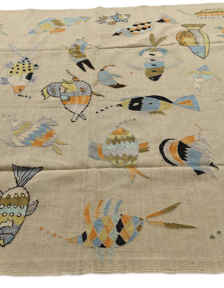 Detail image of  5' 8 x 7' 9  Hand Woven Kilim Suzani Wool Rug