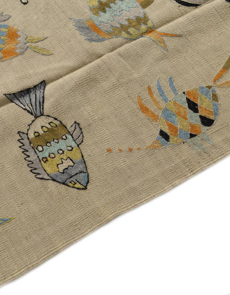 Detail image of  5' 8 x 7' 9  Hand Woven Kilim Suzani Wool Rug